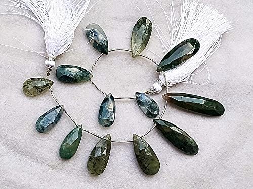 8 inch Strand of Natural Gray Moss Agate 16-33 mm pear Faceted briolette Beads for DIY Jewelry Making. |BRIO_03594