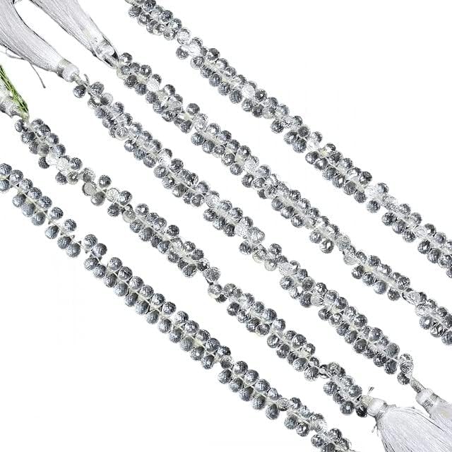 Crystal Quartz Faceted Teardrop Beads | 6inch Strand 6x4mm Drops | Natural Clear Crystal Semi Precious Gemstone Teardrop Briolette Beads CHIK-STNRD-23526