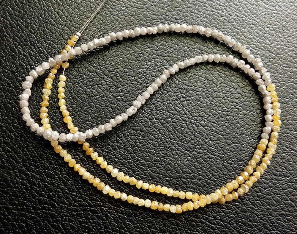 2-2.5mm Light Gray & Yellow Rough Rondelle Diamond Beads, Sparkling Light Gray and Yellow Raw Uncut Diamond Beads (4IN To 16IN Options), 2-2.5 MM Approx.