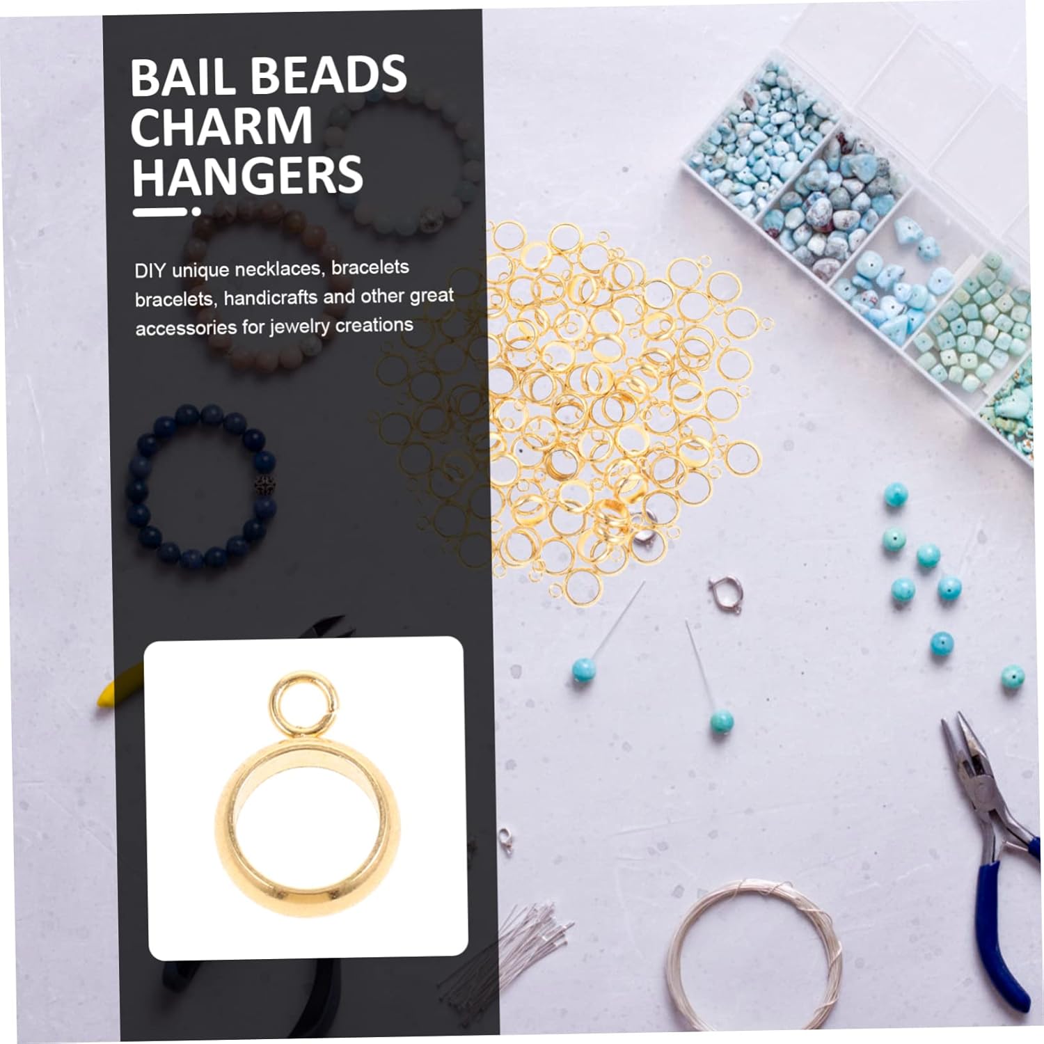 Lurrose 500pcs Craft Making Beads Stainless Steel Bail Beads DIY Charm Hangers for Bracelets