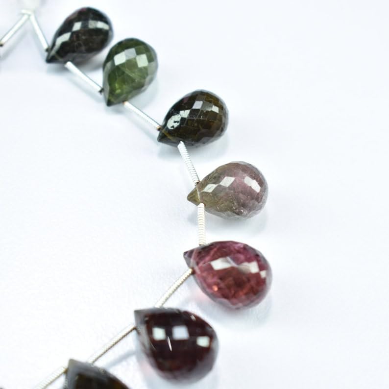 Natural Multi Tourmaline Teardrop Faceted Beads 9X13.5-13X20.5mm 8 inch Long String Jewelry Making Gemstone Beads for Necklace Bracelet