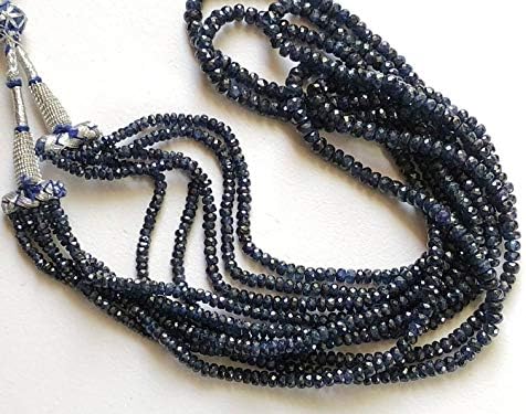 5 Strands Blue Sapphire Faceted Beads, 2.5-4.5mm Natural Burma Sapphire Faceted Rondelles, 16-18 Inches Sapphire Necklace