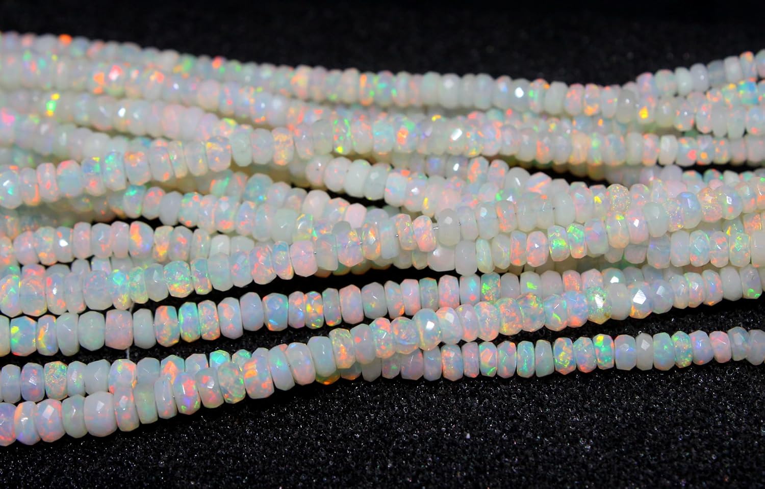Natural Ethiopian Opal Faceted Rondelle Beads, Iridescent White, 4-5mm, 16 Inch Strand, Precious Gemstone