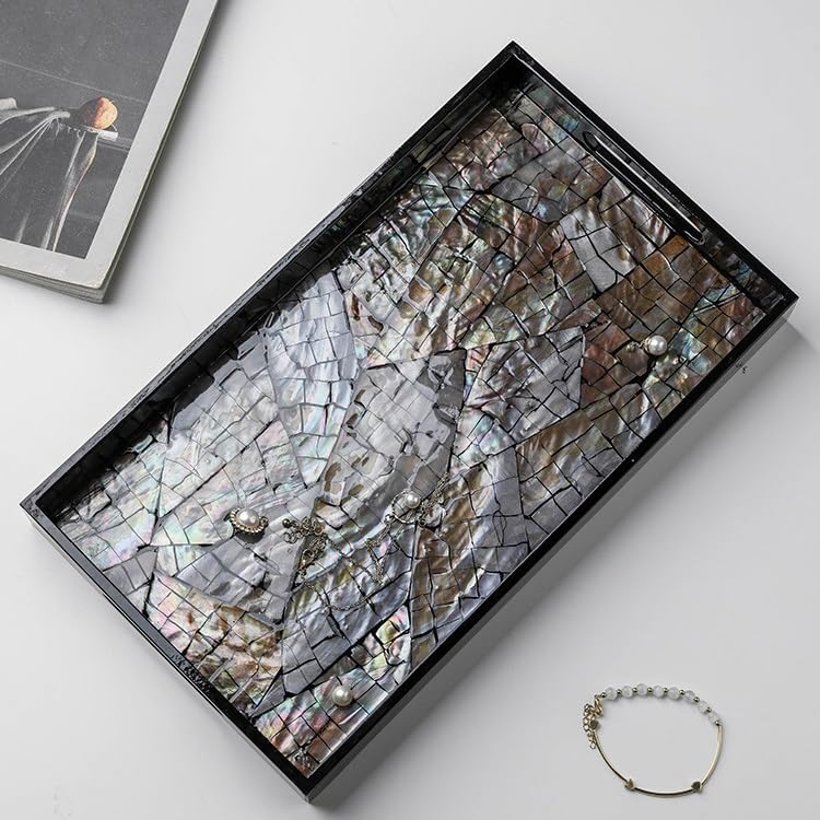 Tray Decor European Coffee Table Shell Tea Tray Home Decoration Fruit Tray Skin Care Jewelry Storage Tray Food Tray(B,Medium)