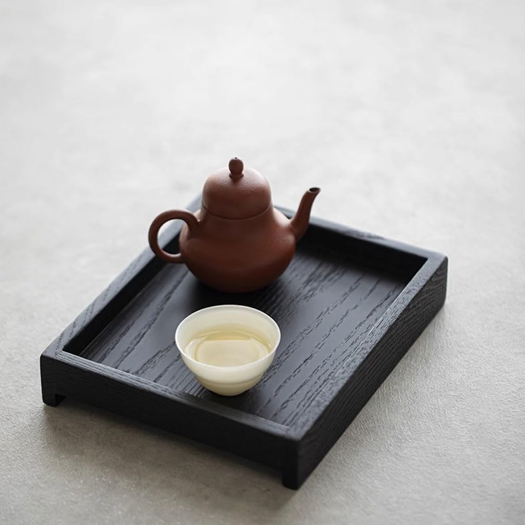 Tray Japanese Style White Wax Charcoal Burnt Black Solid Wood Small Tea Table Home Dry Tea Tray Serving Trays