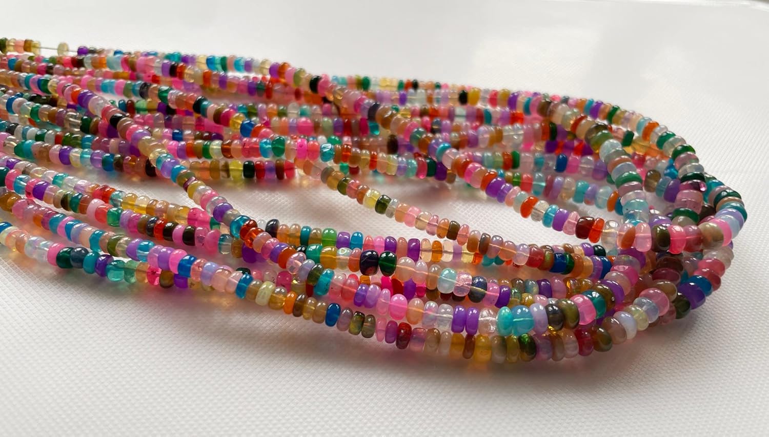 3-5 mm Colorful Opal Beads, Fancy Multi Color Rare Enhanced Opal Plain Smooth Rondelle Beads For Jewelry (8 IN To 16 IN) - ASG83