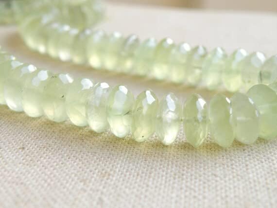 Outstanding Prehnite Gemstone Rondelle German Cut 9.5 to 10mm 38 Beads