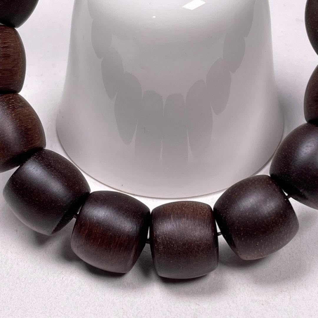 Brunei Heqi Nan Agarwood Barrel Beads, Sinking Grade, 15mm x 15 Pieces Pure Black Oil Quality, Honey-Sweet and Cooling Aroma