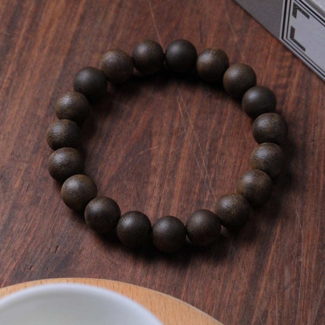 Natural Wild Fusen Red Earth Agarwood Aquilaria Hand-Stranded Single-Circle Prayer Beads 10mm x 19 Beads Honey-Sweet Aroma, Cooling Sweetness Sink-Grade Quality (14mm*15 Beads)