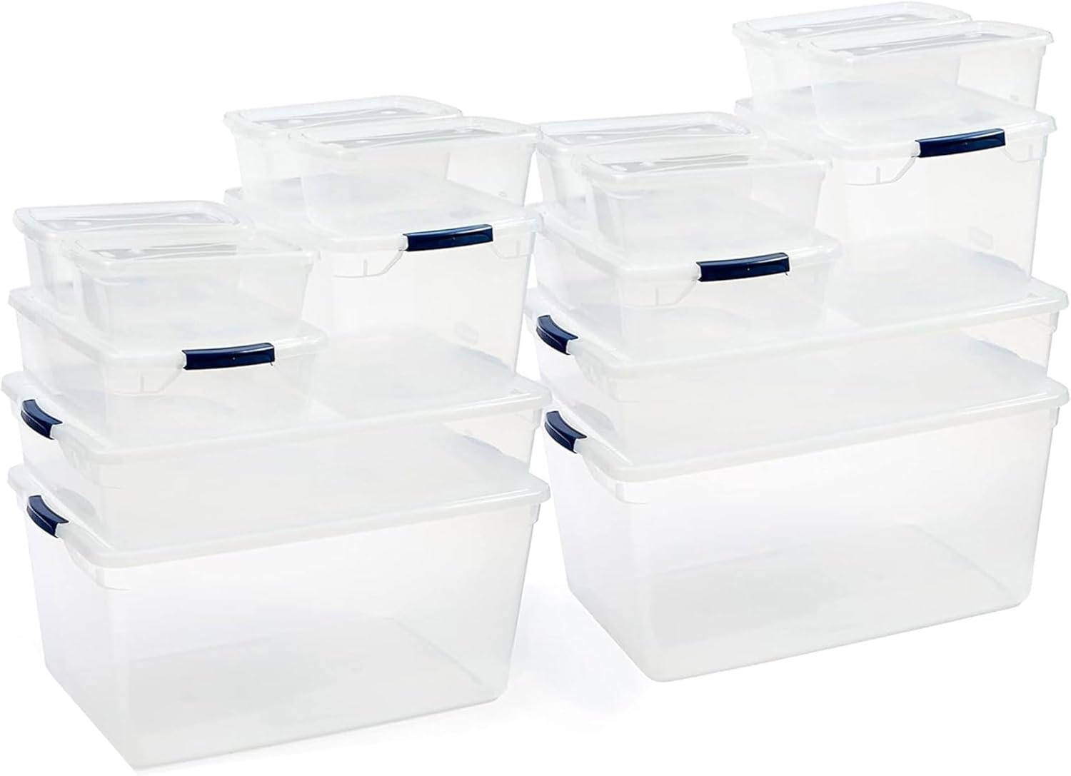 Rubbermaid Cleverstore Clear Dorm Variety 16-Pack, Made in USA, Stackable Large Clear Storage Bins with Lids, See-Through Plastic Storage, with Latching Lids, BPA-Free