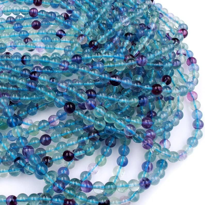 13 inch Strand of Natural gem Fluorite, 6 mm Round Smooth Beads for DIY Jewelry Making. | Beads_03612, as per photo