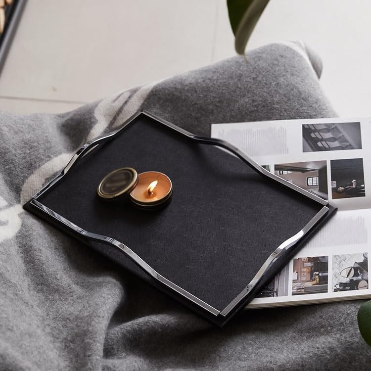 Tray Leather Light Luxury Ornaments Tray Living Room Entrance Storage Tray Dining Table Exquisite Hotel Bathroom Storage Tray Serving Trays(Medium)