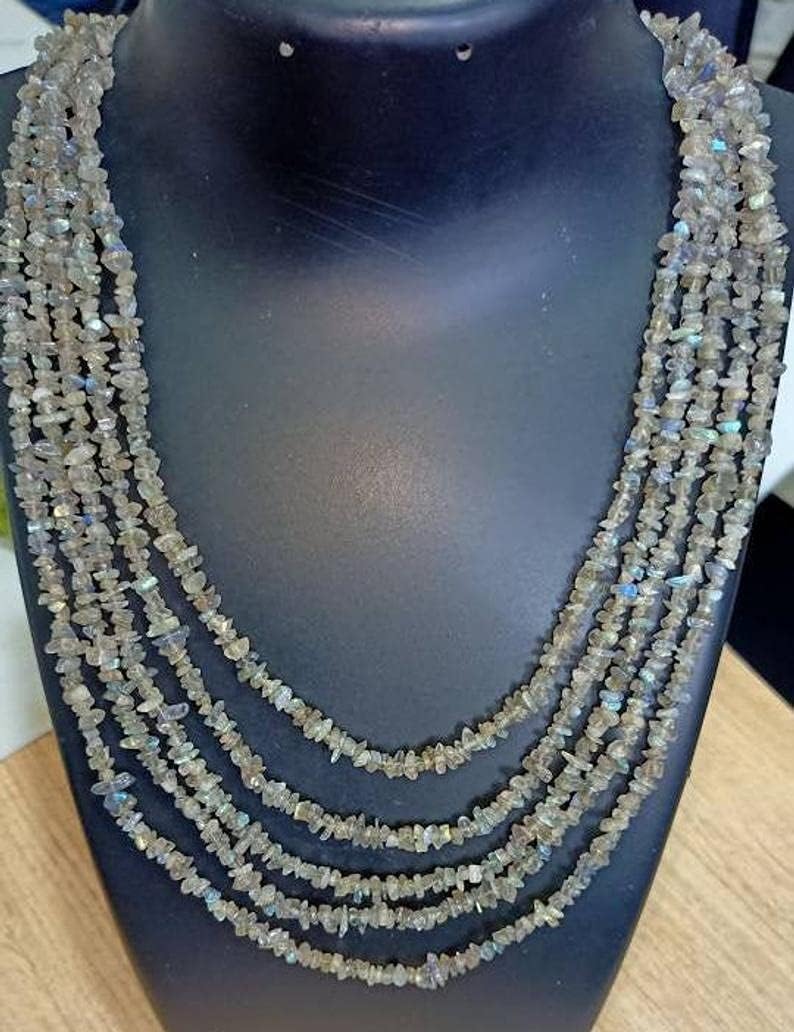Natural Labradorite Chips Beads Strand 400 Ct, Free Form Gravel Uncut Pack of 5 Strand 100