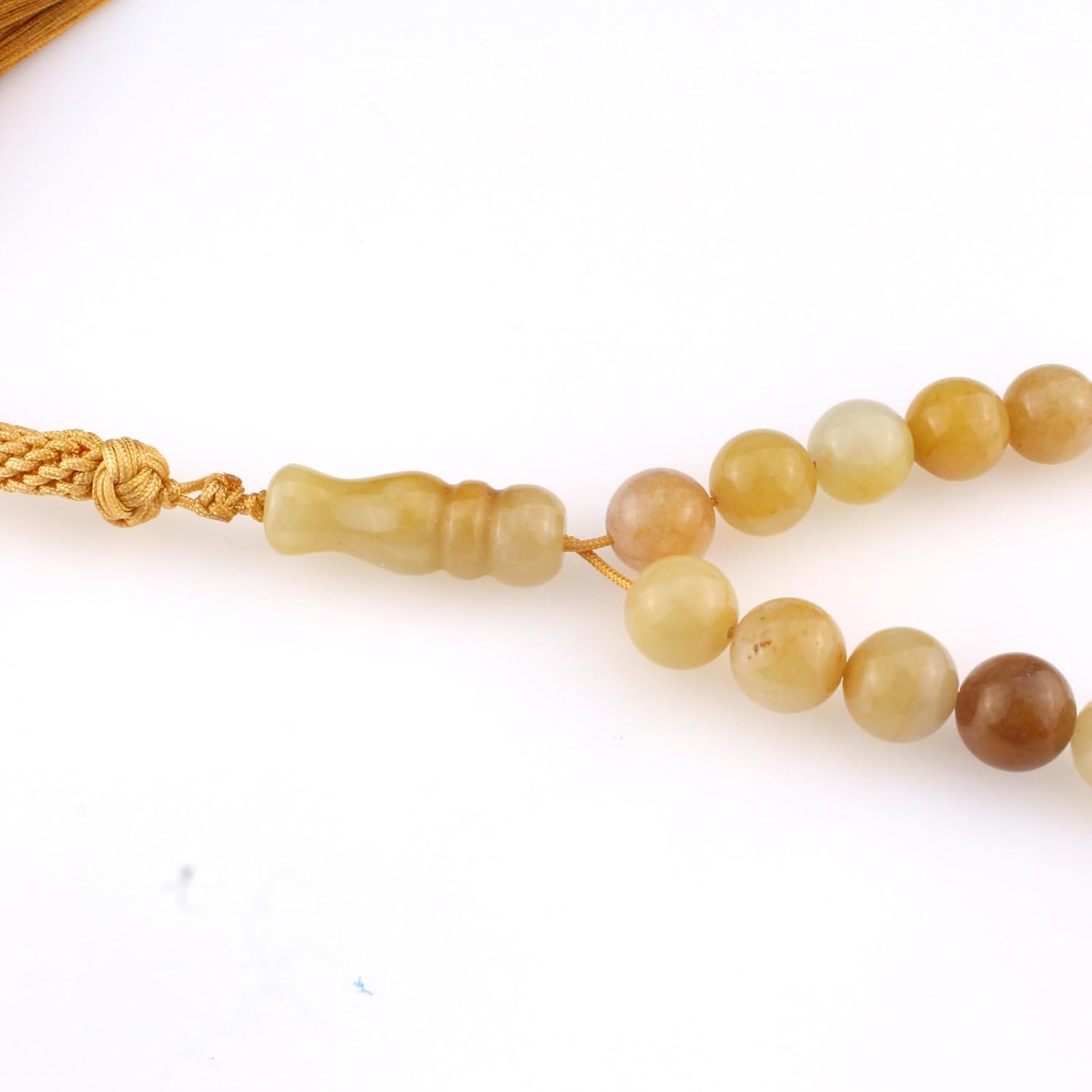 Muslims Islamic Dhikr 33 Tasbeeh Tasbih Prayer Beads, Yellow Jade Stone Beads with Tassel