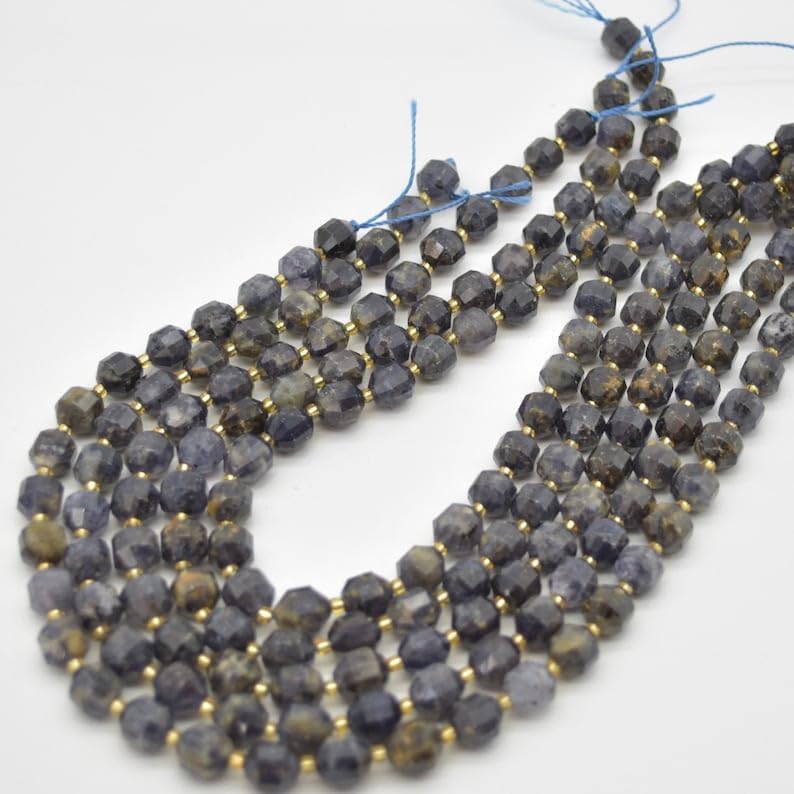 13 inch Strand of Natural gem lolite semi-Precious, 9x10mm rondelle Faceted Beads for DIY Jewelry Making. | Beads_05121