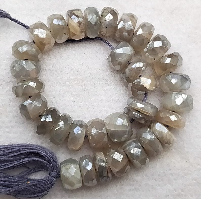 13 inch Strand of Natural gem Mystic Gray Moonstone, 7mm rondelle Faceted Beads for DIY Jewelry Making. | Beads_05755