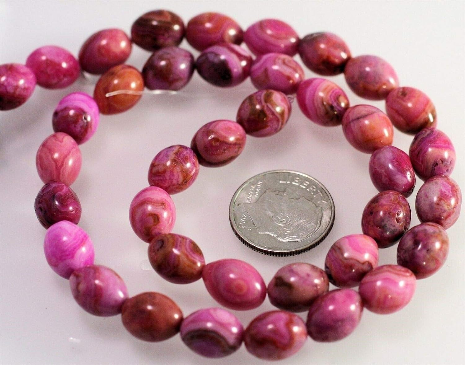 1 Strand Crazy Lace Agate Dyed Fuchsia Pink & Red 8x10mm Oval Egg Gemstone Bead*