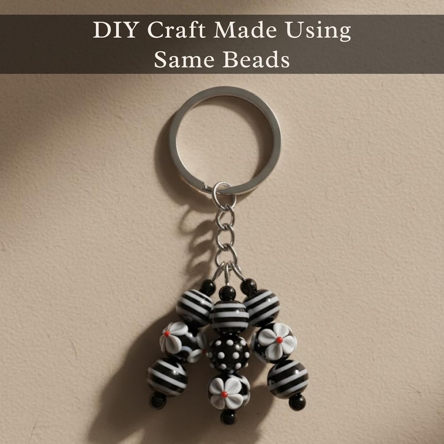 Handcrafted Black & White Lampwork Glass Beads | Floral, Dots & Stripe Pattern Beads | Available in 10 Strands | Artistic Assorted for Jewelry Making & DIY Crafts.