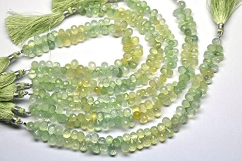4 Inch 7-8mm Natural Multi Color Prehnite Faceted Tear Drop Briolette Beads Strand