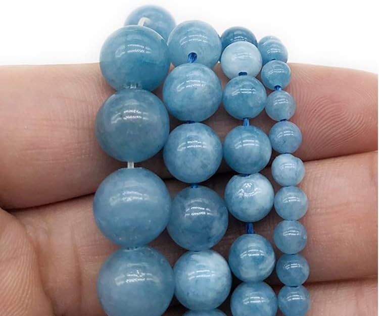 Natural Blue Aquamarin Stone Round Spacer Loose Beads for Jewelry Making Bracelet Necklace (Color : D, Size : 4mm)