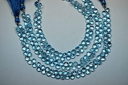 10 Beads 6mm Natural Sky Blue Topaz Micro Faceted Heart Briolette Beads