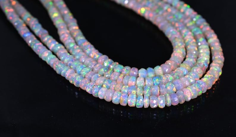 AAA Quality Natural Ethiopian Opal Faceted Rondelle 3-5mm Beads Strand for Jewelry Making Wholesale Rainbow Fire Opal Faceted Beads