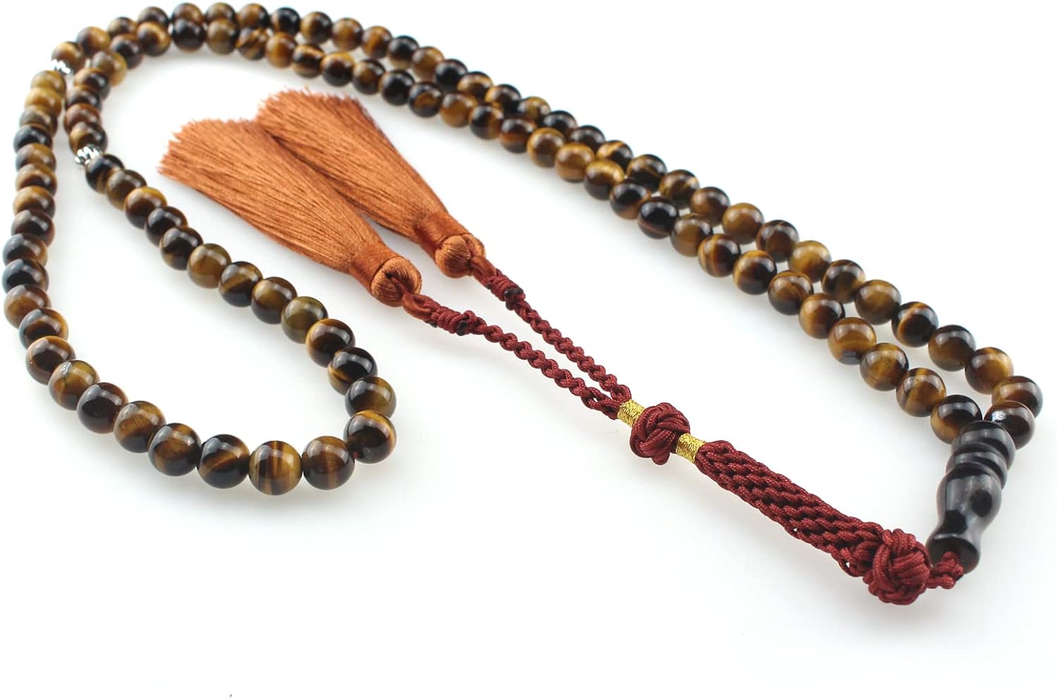 Muslims Islamic Dhikr Tasbeeh Tasbih Prayer Beads, Tiger Eye 99 Stone Beads with Tassel