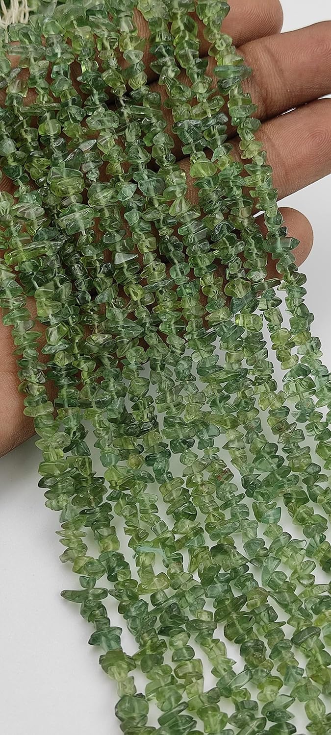 Hanumat Gems Lot of 10 Strands 34 Inches Strand,Natural Green Apatite Gemstone Uncut Chips Raw Beads,Smooth Raw Uncut Bead,Nuggets Beads,AAA Quality Uncut Chips Strand