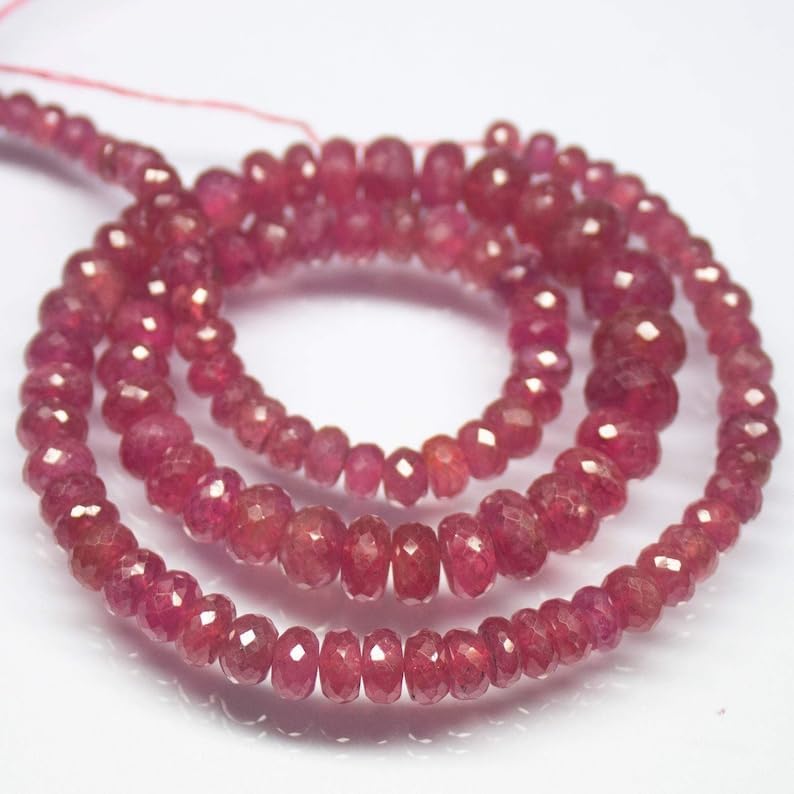 13 inch Strand of Natural gem Pink Sapphire, 8mm Rondelle Faceted Beads for DIY Jewelry Making. | Beads_06382, As Per Photo