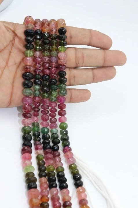 Multi Tourmaline Faceted Rondelle Beads 8-10 mm Multi Tourmaline Gemstone Beads Watermelon Tourmaline Rondelle Beads for Making Jwelery