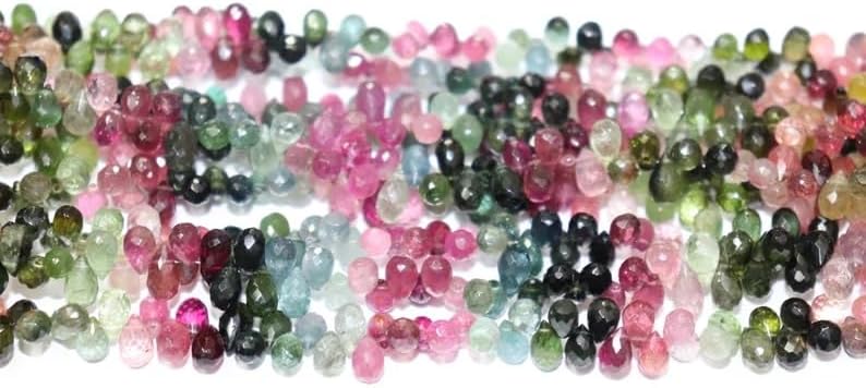 AAA Qualtiy Multi Tourmaline Faceted Drops Shape Beads 5 * 7 mm Tourmaline Side Drill Drop Tourmaline Briolette Beads for Making Jwelery