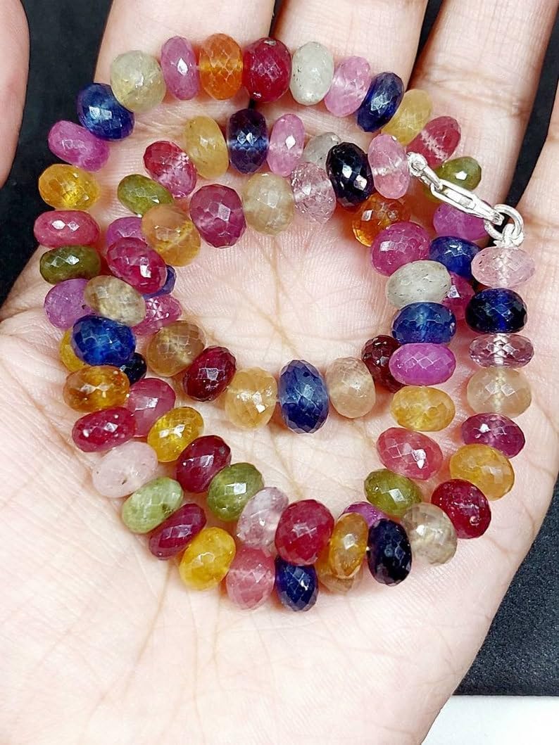 Natural Ruby, Sapphire Rondelle Faceted Beads 8x10 16 inch Long String Jewelry Making Gemstone Beads for Necklace Bracelet