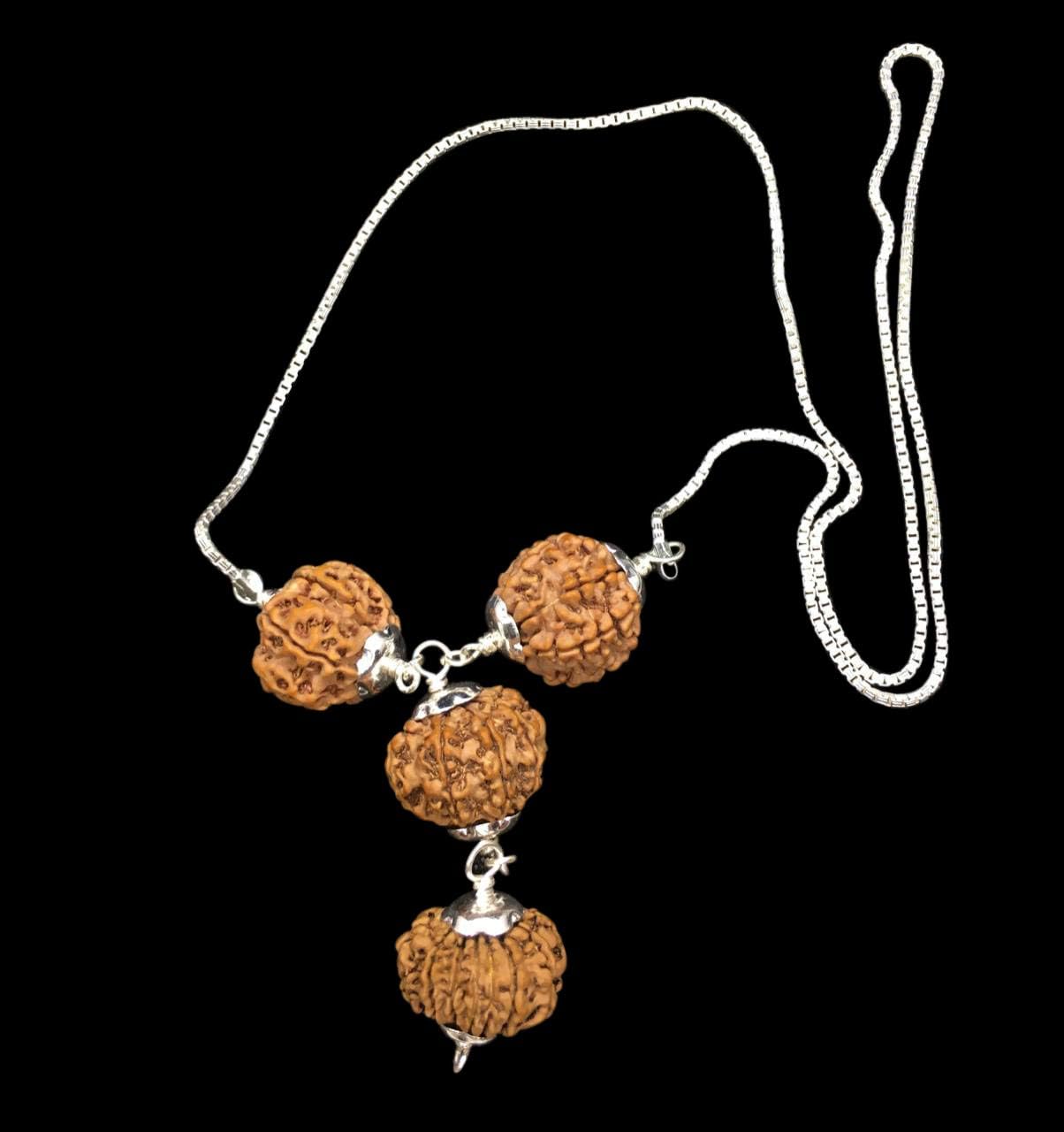 Rudraksha Combination for Business Power (Marketing & Trading) 7,7,8,13 Mukhi Nepal in Silver Chain IGL Lab Certified Original (Small)