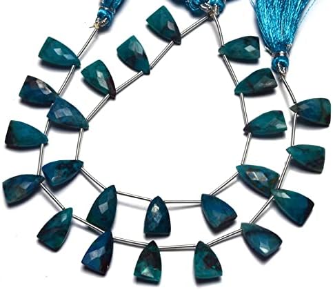 8 inch Strand of Natural Chrysocolla 15x9 mm Trillion Faceted briolette Beads for DIY Jewelry Making. |BRIO_02288