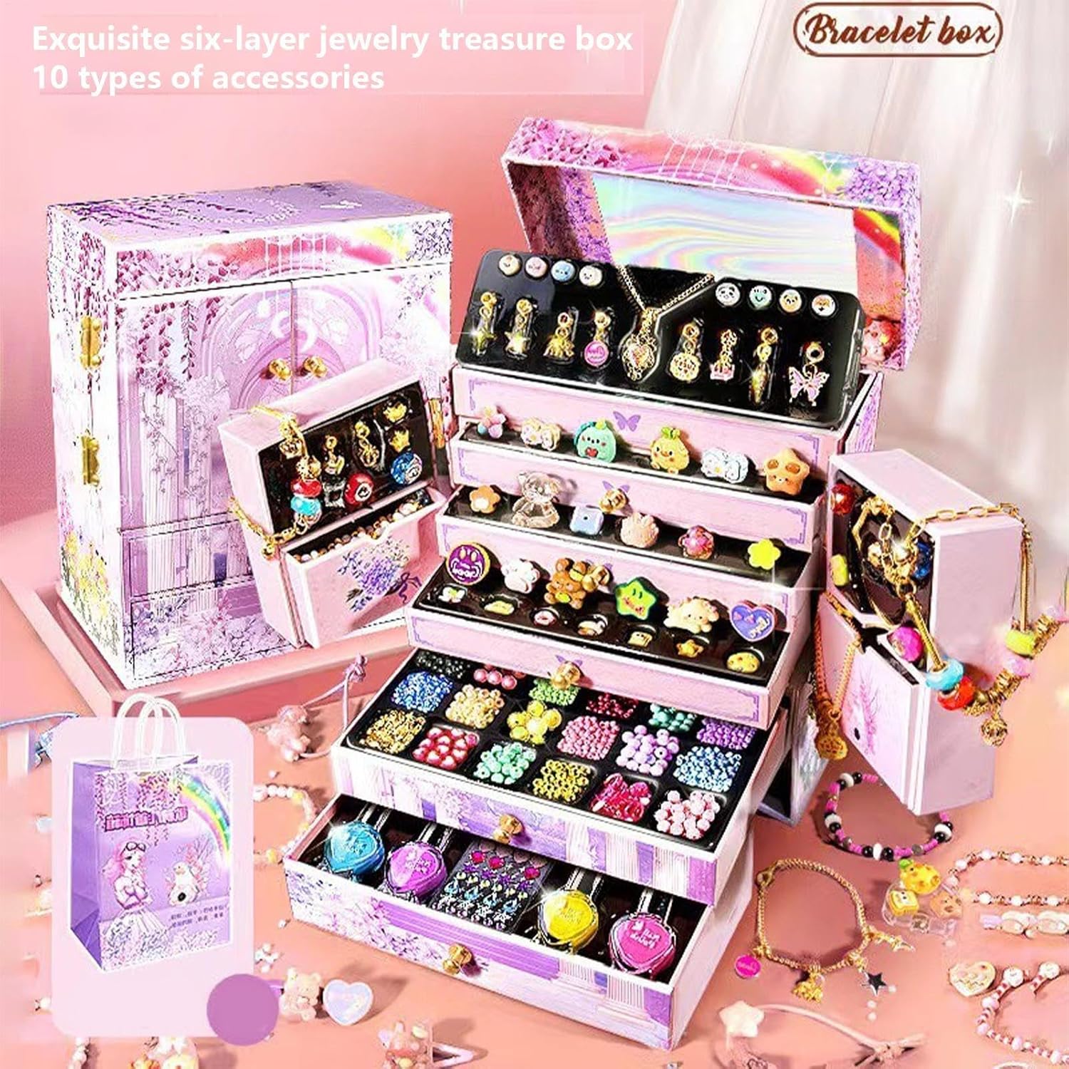 Bead Bracelet Kit, Bracelet Craft Supplies, Colorful Bracelet Kit, Multifunctional Bead Kit, Funny Bracelet Kit, Bracelet Making Kit, Colorful Charm Bracelet Making Kit for Girls