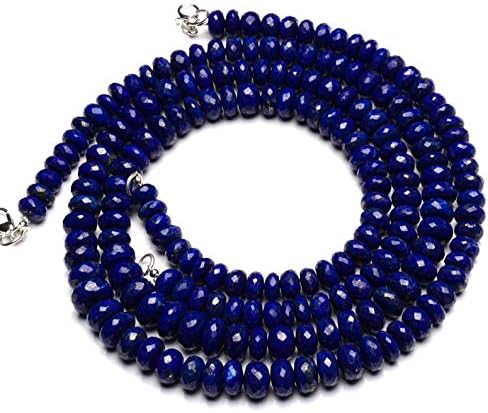 Natural Gem Afghanistan Lapis Lazuli 7 to 10MM Size Faceted Rondelle Beads Necklace 18