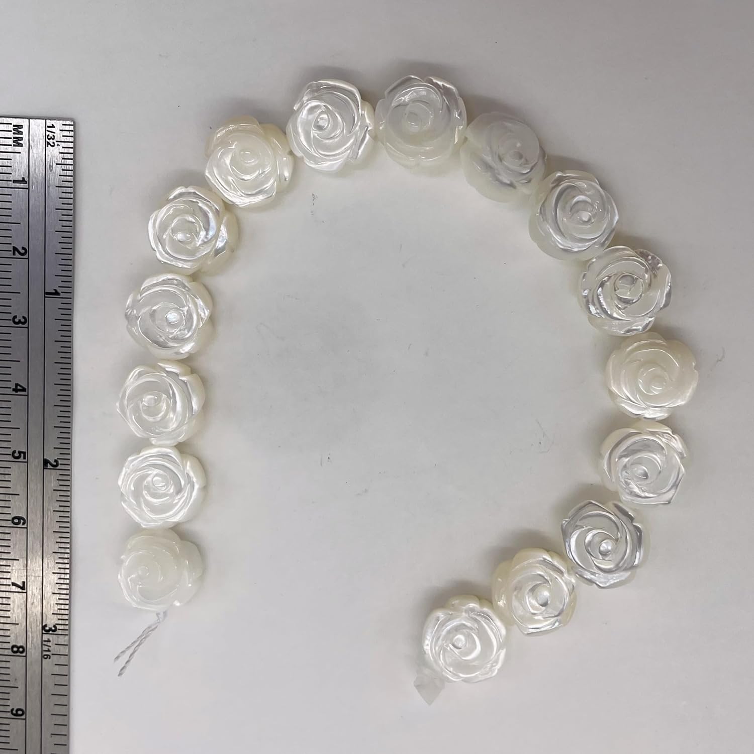 Generic Mother of Pearl Half Strand Carved Rose Beads | 12x6mm | White | 16 Beads |