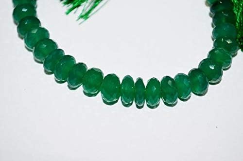 13 inch natural beads strand of 8-8.5mm faceted rondelle green onyx gemstone beads for DIY jewelry - necklace, bracelet, earring, ring.