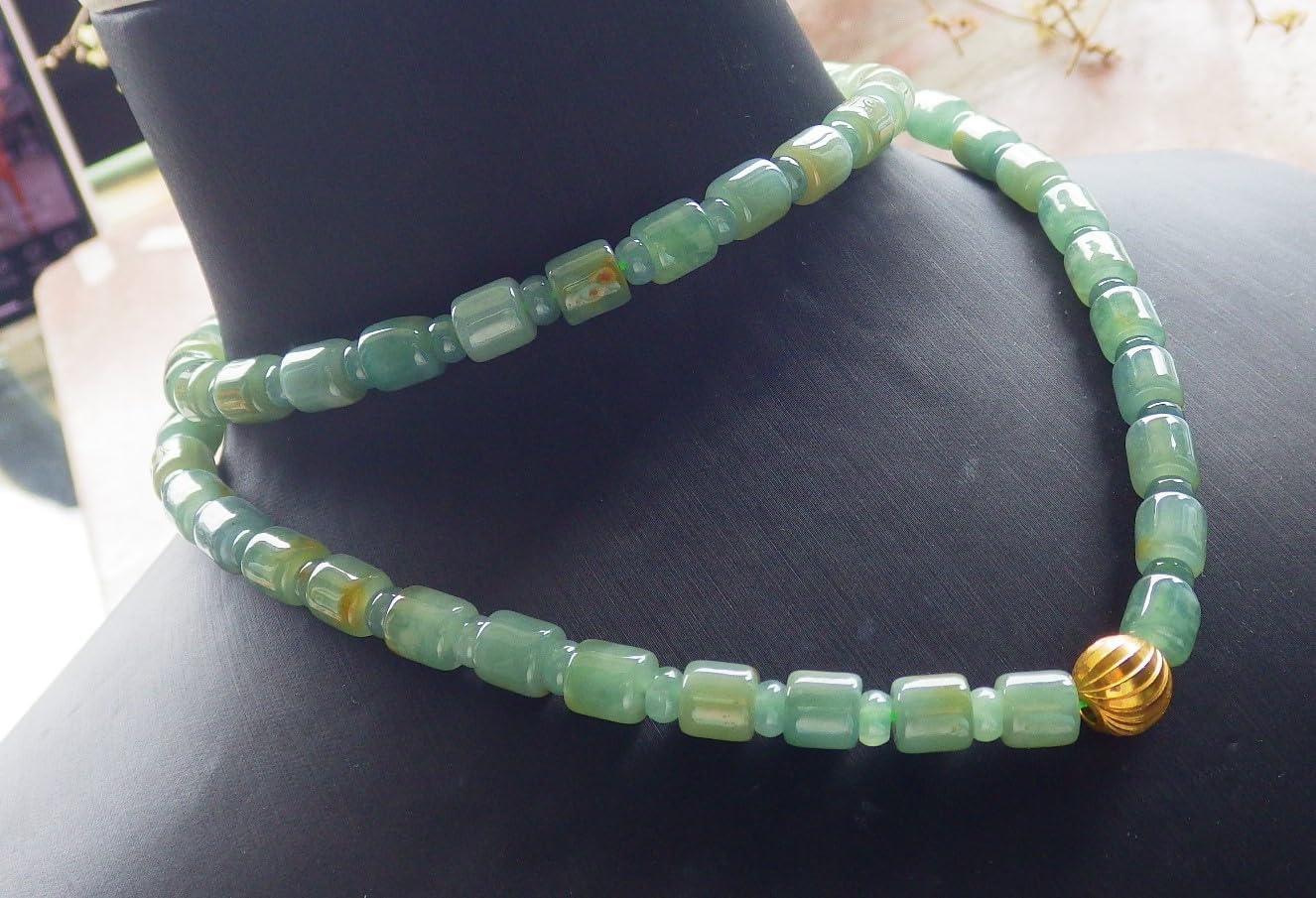 Certified Icy Yellow Green Burma 100% Natural A JADE Jadeite Bead Beads Circle Necklace 25 inches 项链 617389