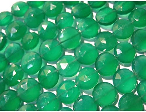 13 inch natural beads strand of 12-14mm faceted coin green onyx gemstone beads for DIY jewelry - necklace, bracelet, earring, ring.