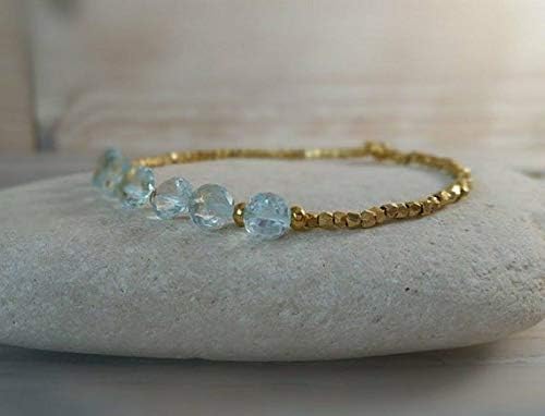 Natural No Treatment Sky Blue Topaz Onion Drops and 24K Gold Vermeil Beads Bracelet 7mm Code- WAR6670