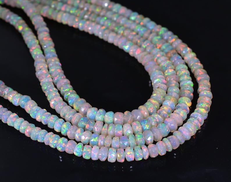 AAA Quality Natural Ethiopian Opal Faceted Rondelle 3-5mm Beads Strand for Jewelry Making Wholesale Rainbow Fire Opal Faceted Beads