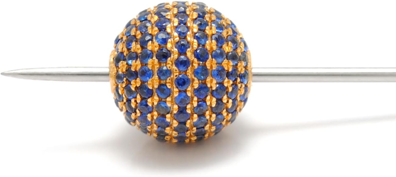 Kanika Creations 8mm 14K Solid Yellow Gold Pavé Spacer Bead with Natural Blue Sapphire – Round Gold Finding for Jewelry – Gift for Her