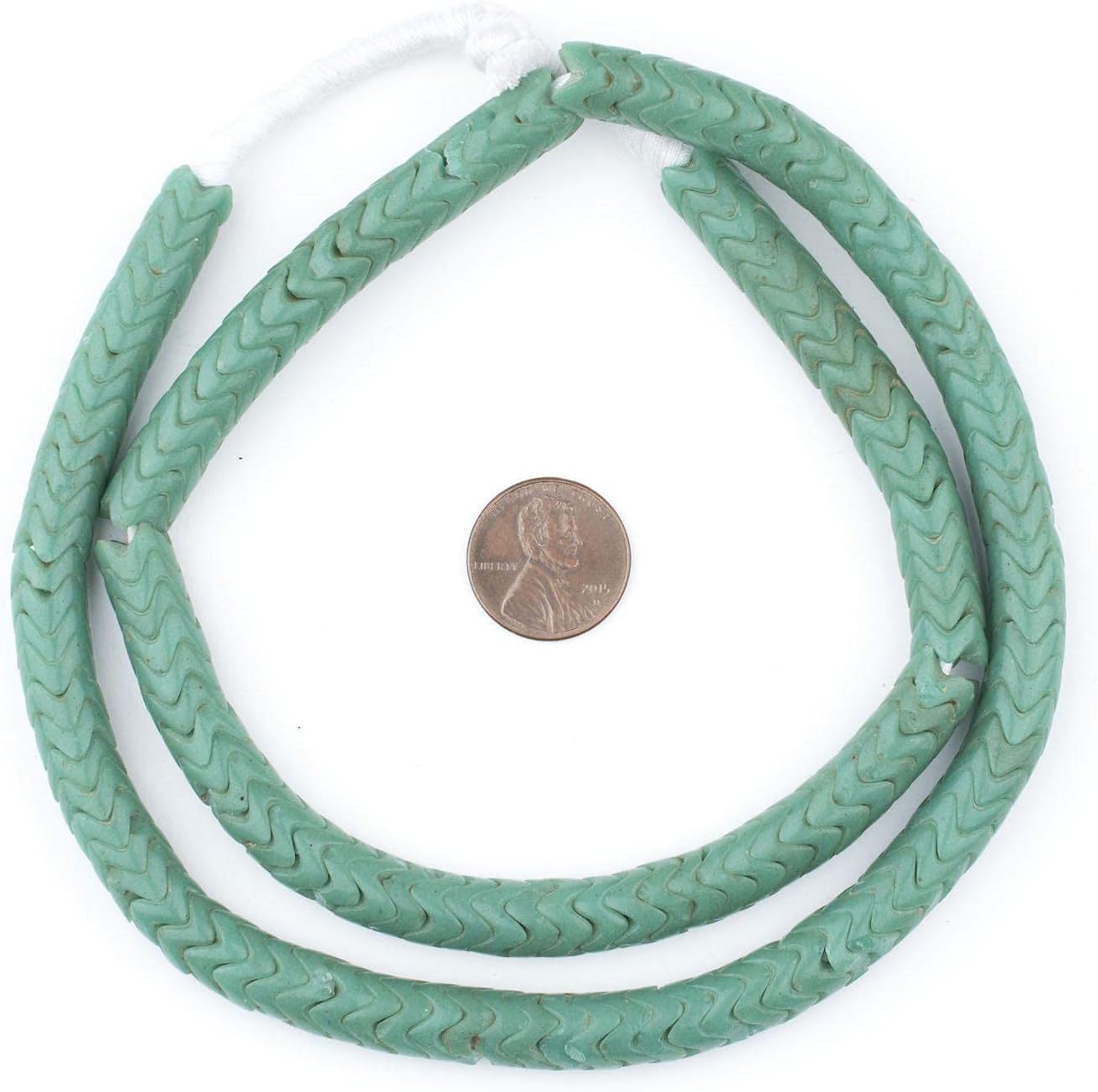 The Bead Chest Vintage Czech Snake Beads - Full Strand of Interlocking Glass Vertebrae Beads (Sea Green, Large)