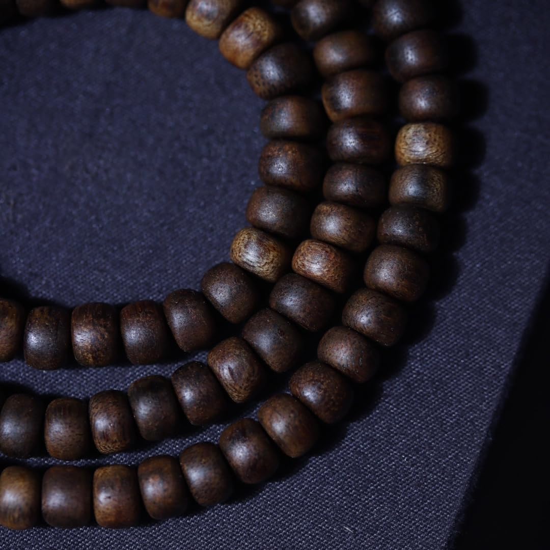 Hainan Yingge Green Nanmu Agarwood 6x8mm*108 Beads Full-Oil Aquilaria sinensis Rosary Sinking Grade