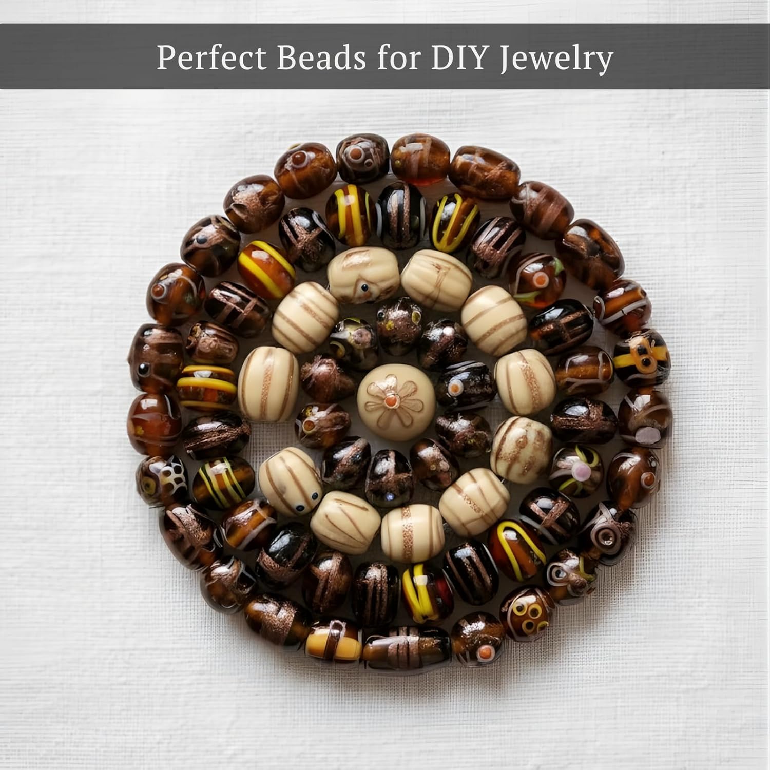 Handcrafted Brown Lampwork Glass Beads | Mixed Shape Artistic Brown Bead Collection | Available in 50 Strands | Handmade Decorative Beads for Jewelry Making & DIY Crafts.