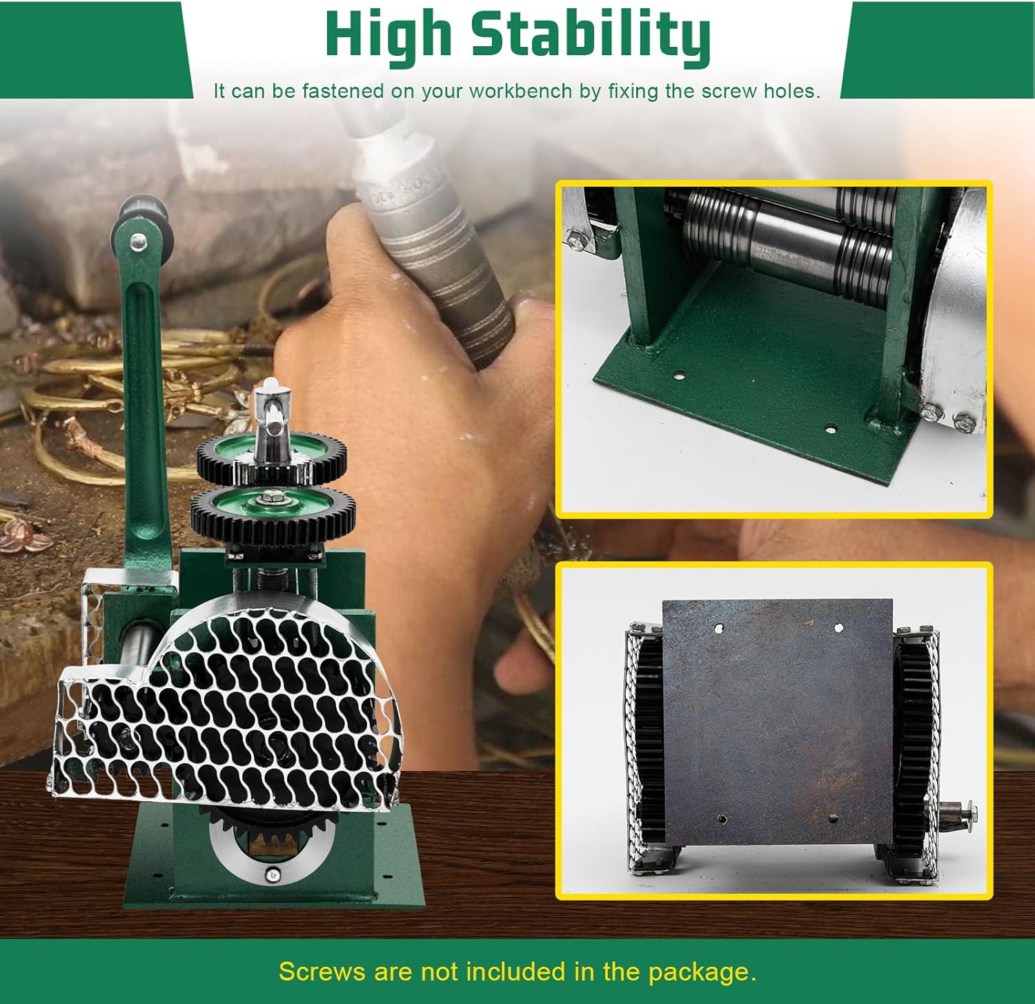 Deroanke Rolling Mill Machine, 120mm Width 3-in-1 Manual Jewelry Rolling Mill, Adjustable Press Thickness Mill for Jewelry Making with Handle for Pressing Metal into Sheets, Square and Half Round