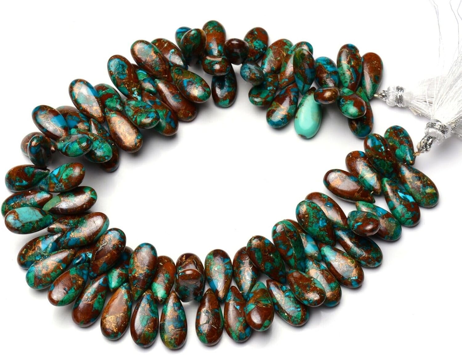 8 inch Strand of Natural Chrysocolla 15x7mm Pear Smooth briolette Beads for DIY Jewelry Making. |BRIO_02258