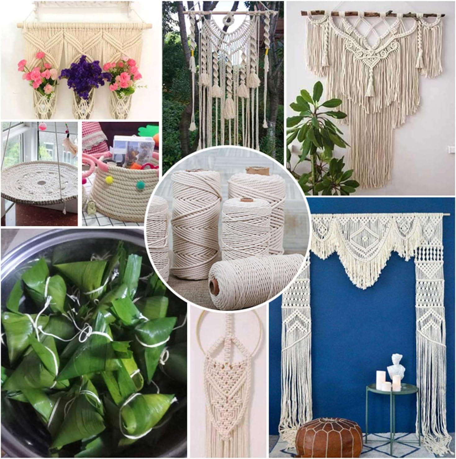 Cotton String Ball, Elastic cord, thread beading string,Macrame Cord 4mm x 100m,4 Rolls,Natural Cotton Rope Thick Craft String Rope,36 Colors,Soft Macrame Rope Cotton Cord for Wall Hanging,Home Decora