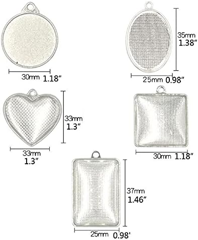 OP 100Pcs 5 Styles Double Sided Pendant Trays with Bright Glass Cabochon Dome Tiles for Crafting DIY Jewelry Gift Making T123
